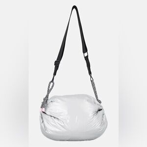 NWT Wildfox Silver Puffer Crossbody Tote with Black Strap